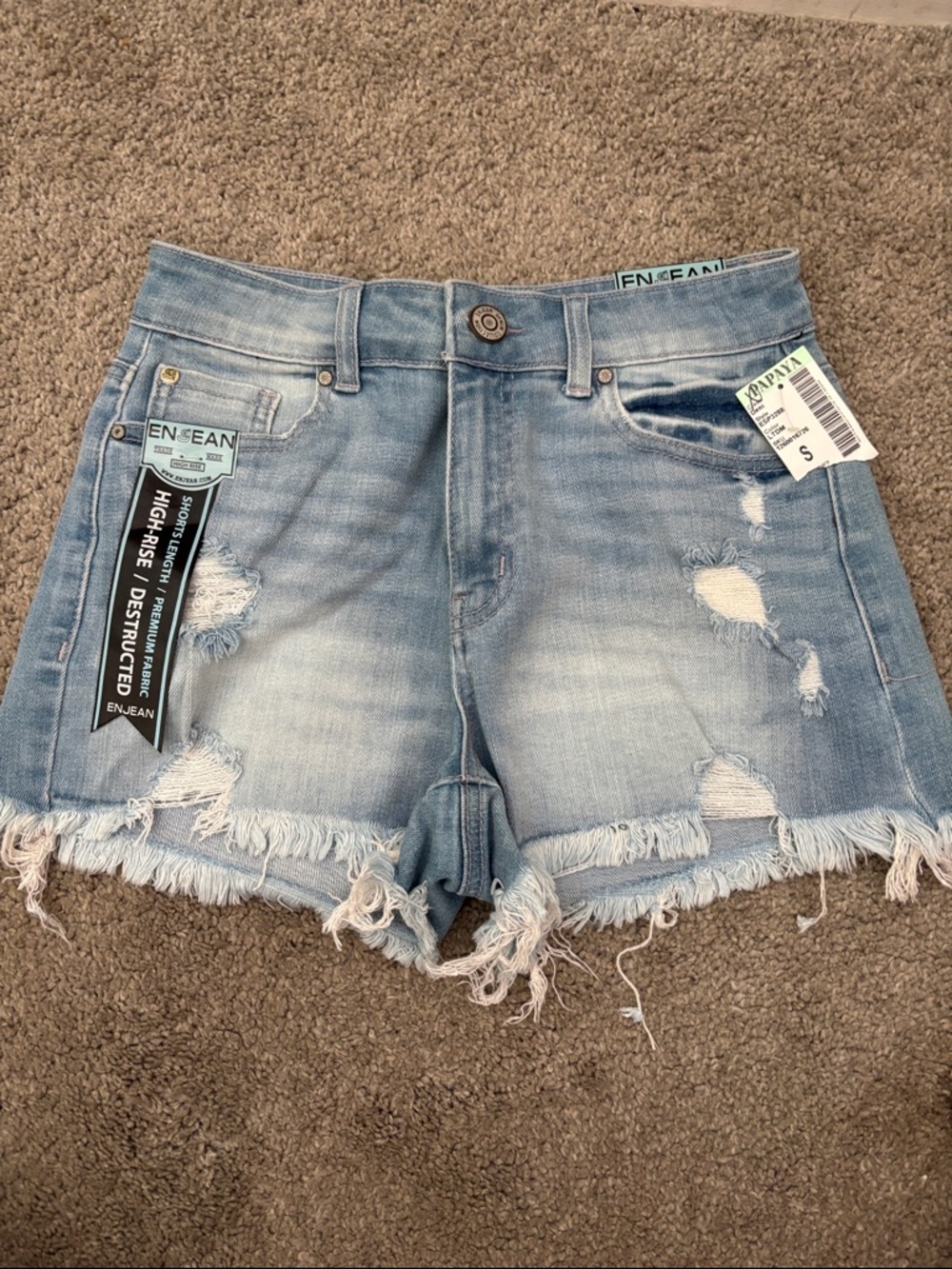 Light Wash Distressed Frayed Hem Denim Shorts